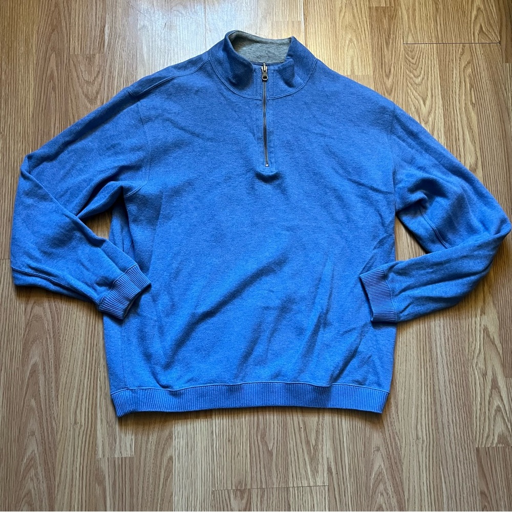 Cremieux Light Blue & Gray Reversible 1/4 Zip Sweater Men’s Size XL Golf Preppy